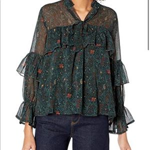 Lucky Brand Boho Printed Ruffle Top Size S